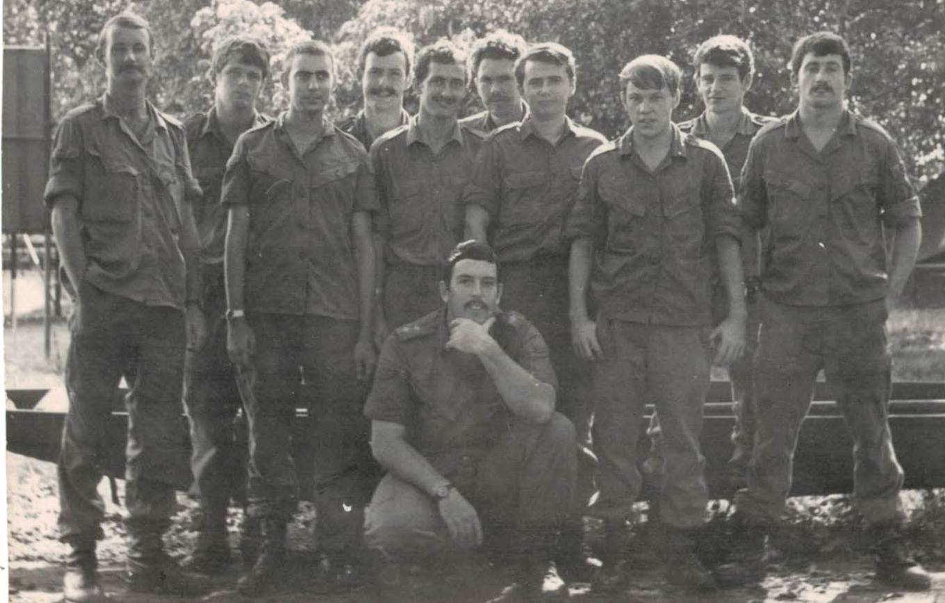 This is the 1971 HQ Group with me as Troop SGT on the left.  John Pritchard who was Admin Officer LT is squatting.